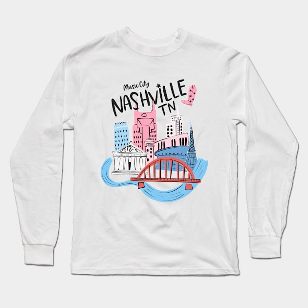 Definitely a Nashville Party Long Sleeve T-Shirt by Taylor Thompson Art